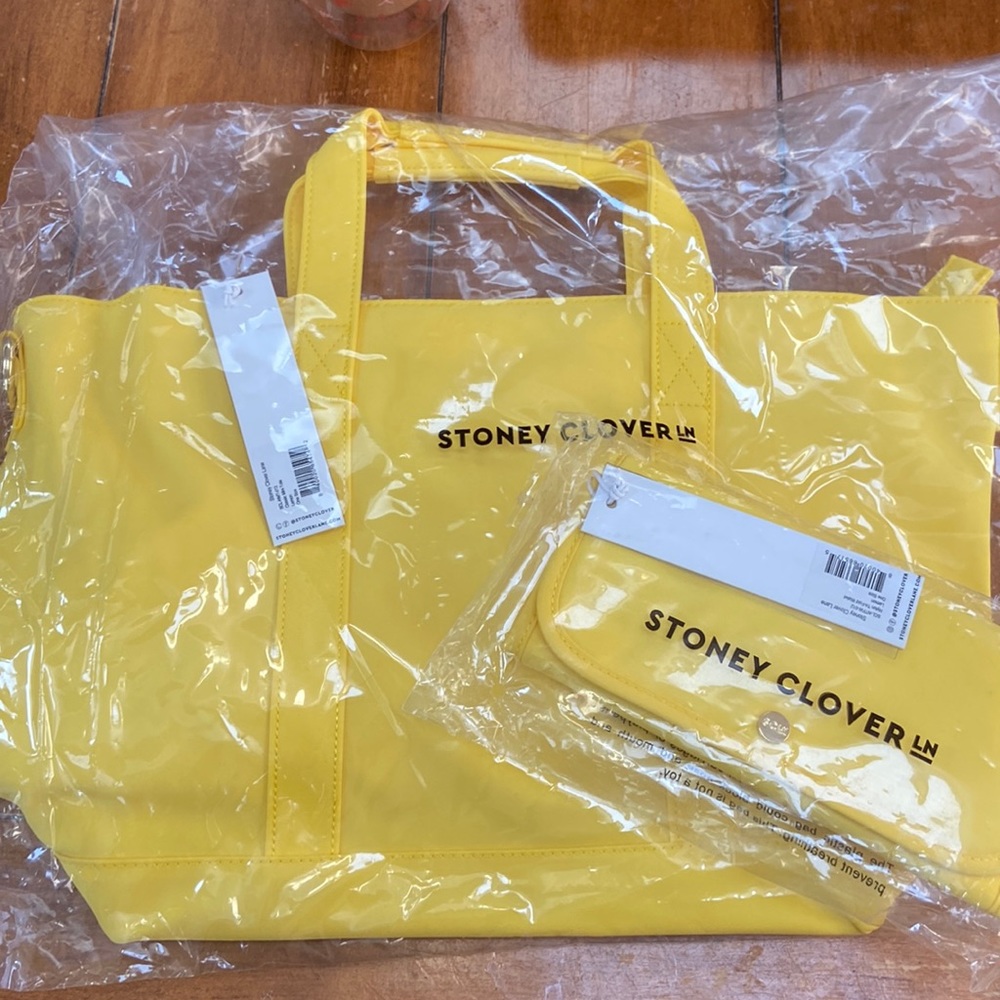 Stoney Clover Lane Mini Tote and trifold Walet in Lemon